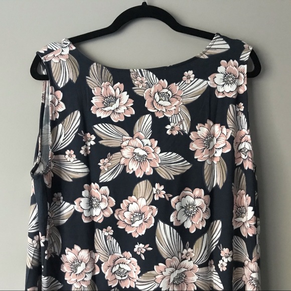 NWT Loft Plus Gray & Pink Soft Jersery Floral V Neck Swing Dress Women's Size 14 - Picture 7 of 8